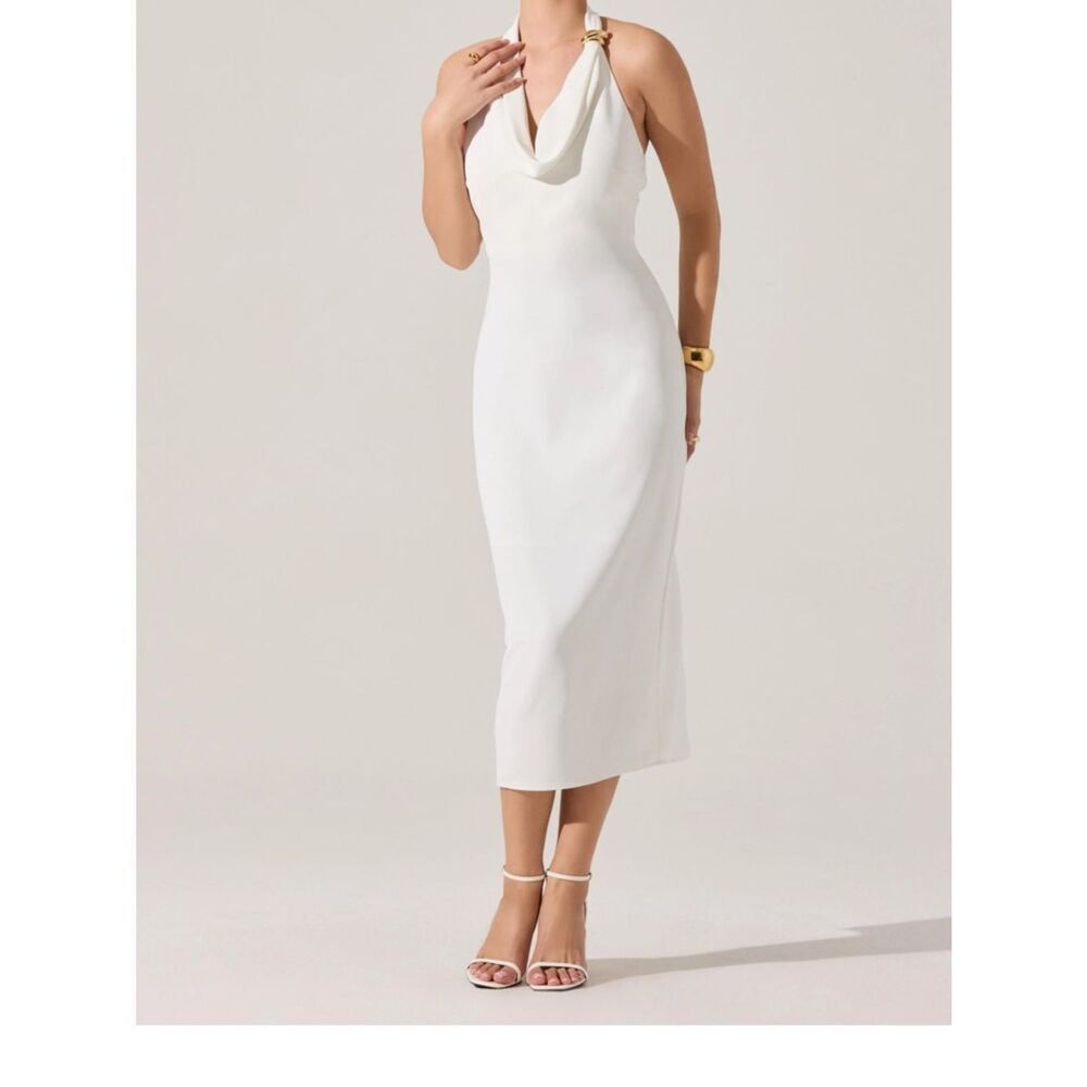 Astr White Halter Cowl Midi Dress